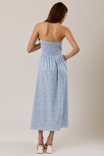 Ava Lace Trim Strapless Midi - Floral Print