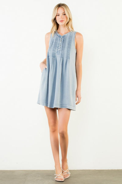 Ava Sleeveless Denim Dress - Denim