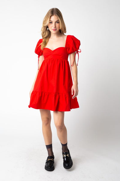 Baby Doll Tie Dress - Red