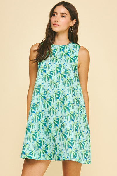 Bali Tropical Mini Dress - Blue