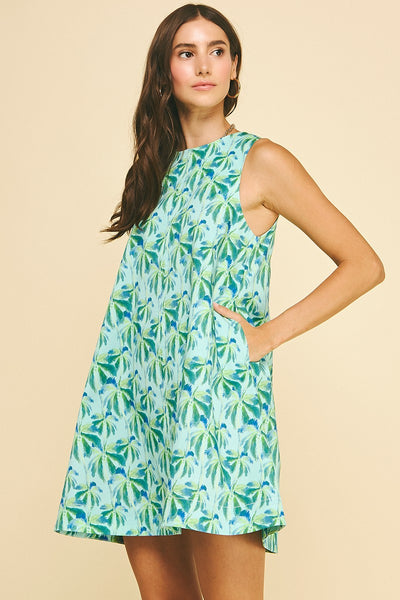 Bali Tropical Mini Dress - Blue