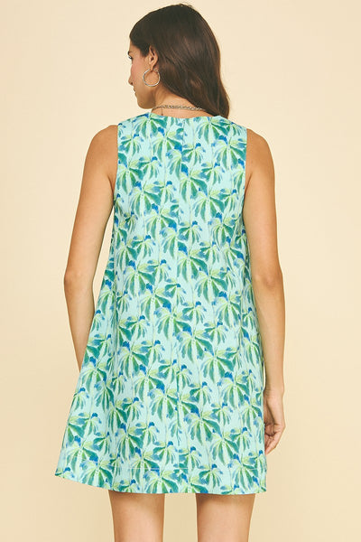 Bali Tropical Mini Dress - Blue