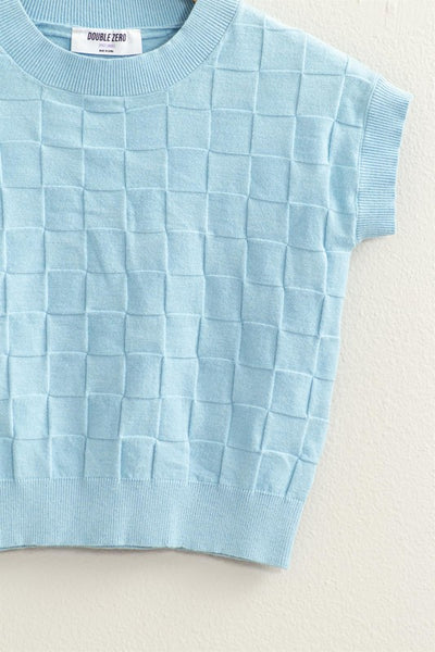 Basketweave Short Sleeve Top - Blue