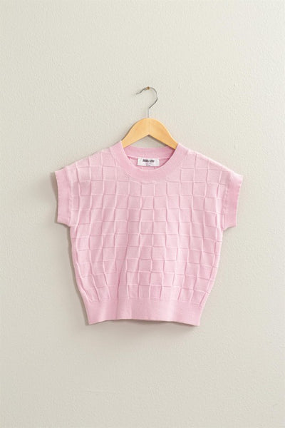 Basketweave Short Sleeve Top - Pink