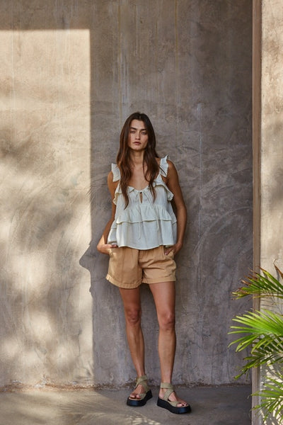 Belle Scoop Neck Tie Front Top - Cream