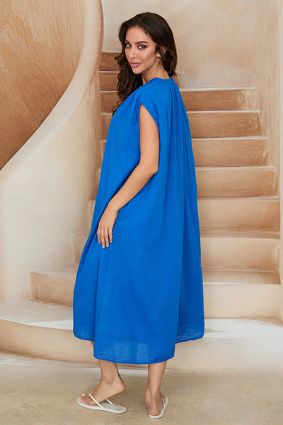 Bellina Crinkle Shirt Dress - Royal Blue