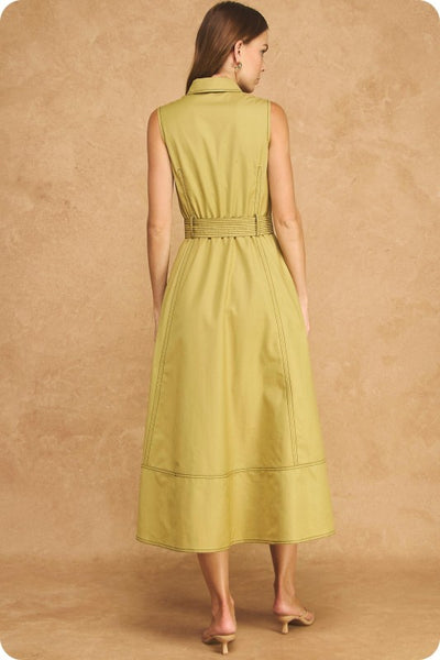 Belted Utility Midi Dress - Yellow