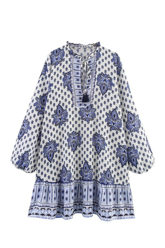 Beverly Ls V Neck Dress - Blue