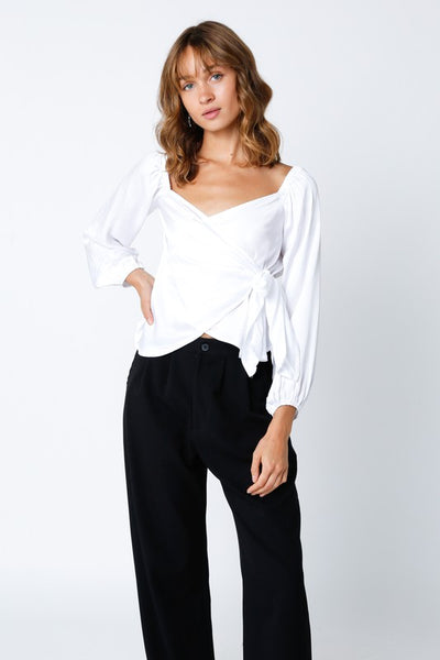 Beverly Satin Wrap Top - Ivory