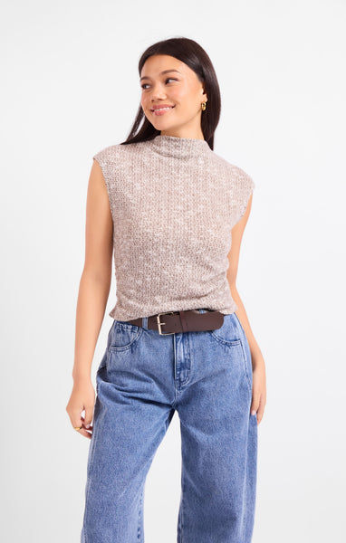 Billie Ruched Knit Top - Brown