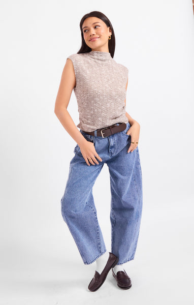 Billie Ruched Knit Top - Brown