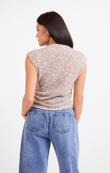 Billie Ruched Knit Top - Brown