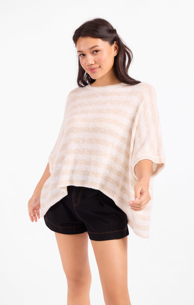 Billie Stripe Dolman Top - Taupe