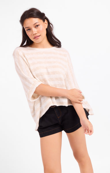 Billie Stripe Dolman Top - Taupe