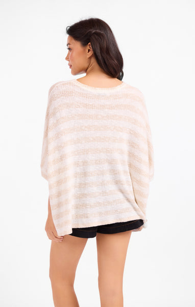 Billie Stripe Dolman Top - Taupe