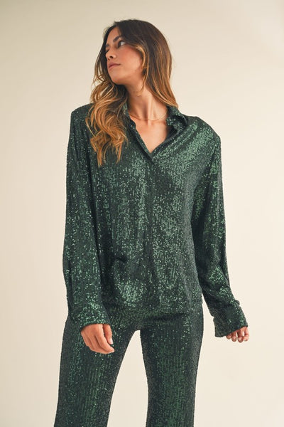 Blair Sequin Shirt And Flares - Green