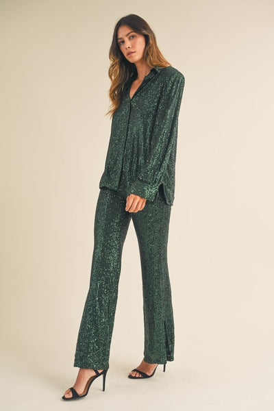 Blair Sequin Shirt And Flares - Green