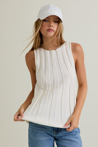 Boat Neck Flare Ribbed Sweater - Ivory
