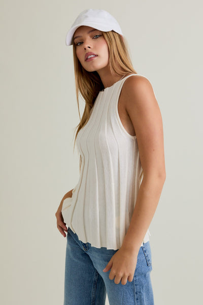 Boat Neck Flare Ribbed Sweater - Ivory