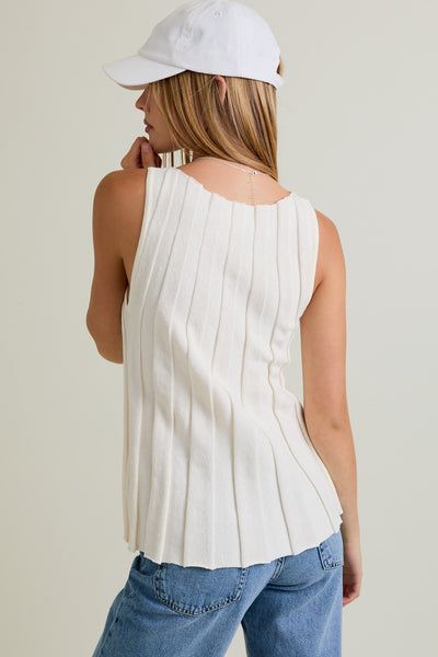 Boat Neck Flare Ribbed Sweater - Ivory