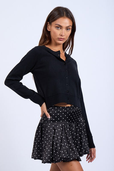 Boat Neck Front Button Sweater - Black