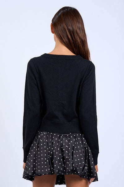 Boat Neck Front Button Sweater - Black