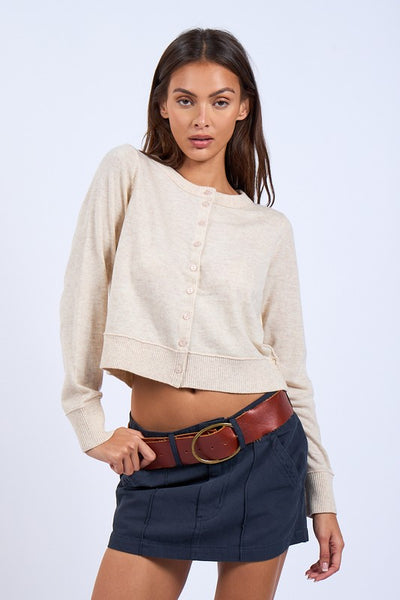 Boat Neck Front Button Sweater - Oatmeal