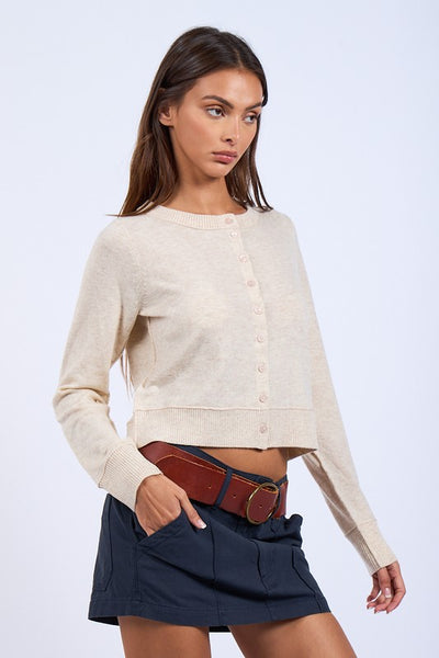 Boat Neck Front Button Sweater - Oatmeal