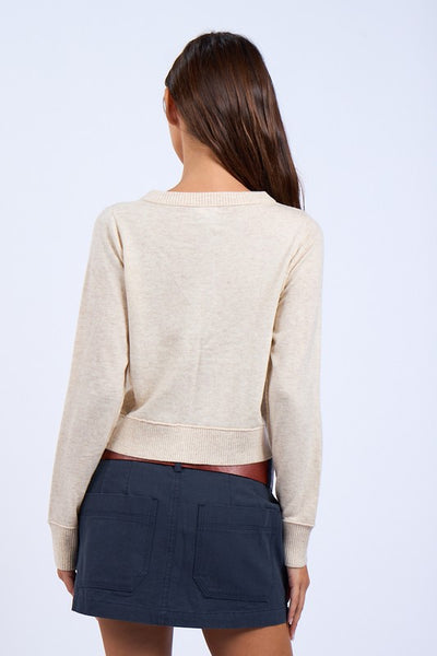 Boat Neck Front Button Sweater - Oatmeal