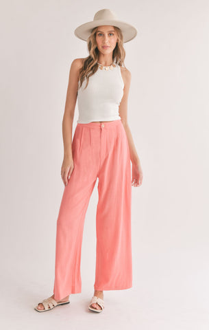 Botanical Linen Trousers - Coral