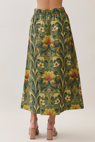 Botanical Print Maxi Skirt - Olive
