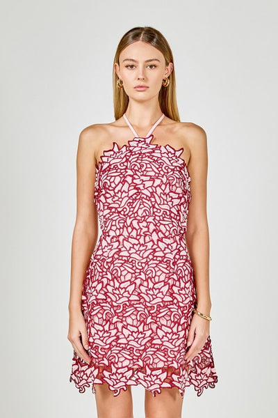 Bouquet Lace Mini Dress - Pink