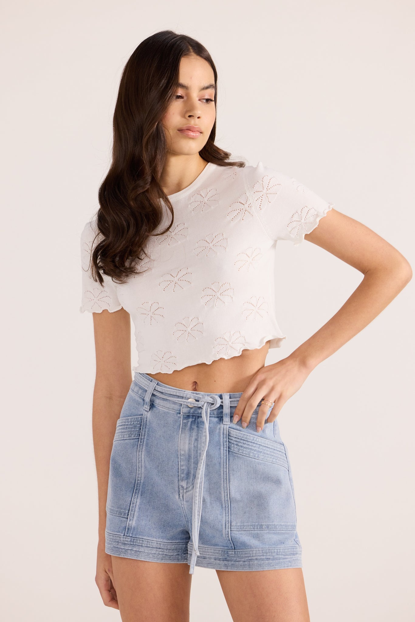 Bowie Pointelle Knit Tee - White