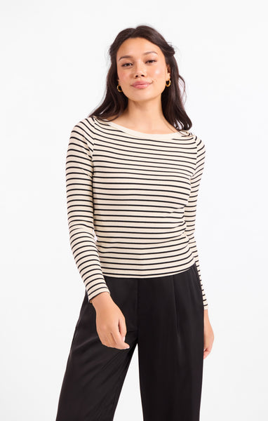 Brioche Boat Neck Knit Top - Cream