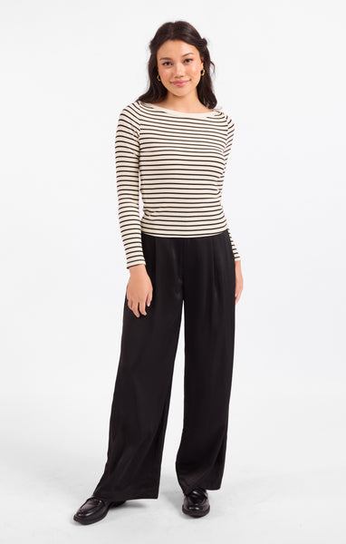 Brioche Boat Neck Knit Top - Cream