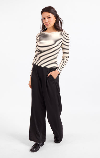 Brioche Boat Neck Knit Top - Cream