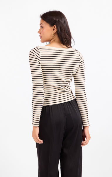 Brioche Boat Neck Knit Top - Cream