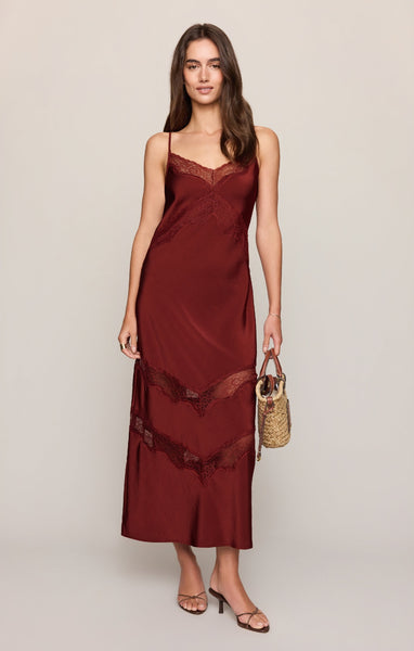 Bruna Lace Inset Midi Dress - Red