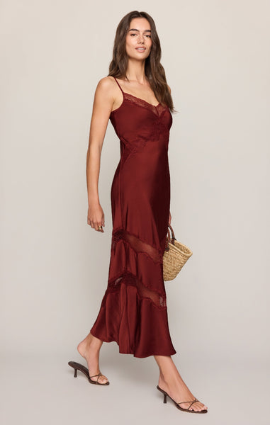 Bruna Lace Inset Midi Dress - Red