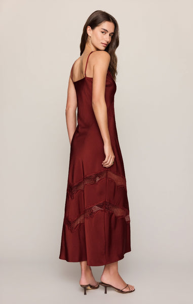 Bruna Lace Inset Midi Dress - Red