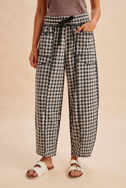 Brushed Check Barrel Fit Pants - Black