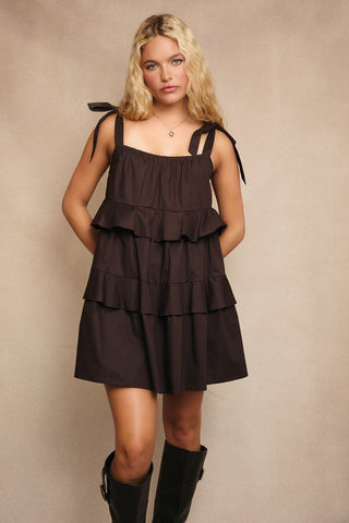 Brynn Ruffle Mini Dress - Brown