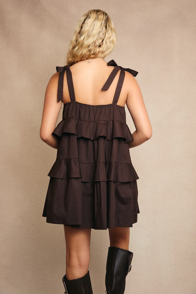 Brynn Ruffle Mini Dress - Brown