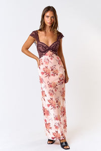 Burnout Velvet Lace Mix Maxi - Pink