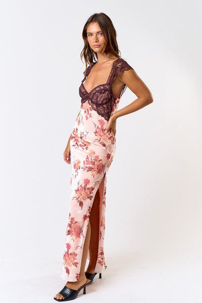 Burnout Velvet Lace Mix Maxi - Pink