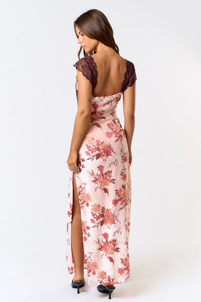 Burnout Velvet Lace Mix Maxi - Pink