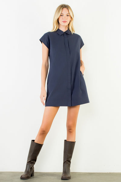 Button Down Collared Mini - Navy