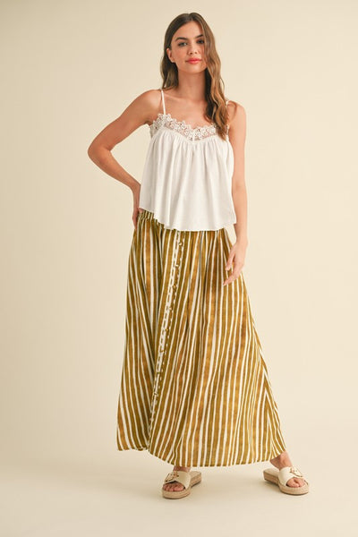 Button Front Striped Skirt - Lemongrass