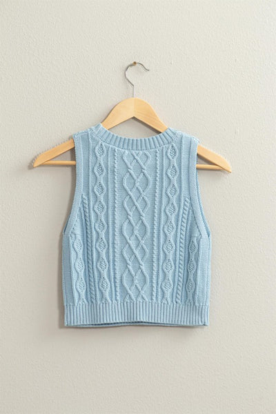 Cable Knit Crop Top - Blue