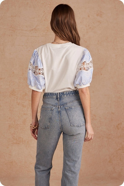 Caitlin Mixed Media Emb Top - White